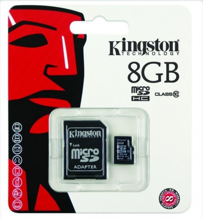 Kingston microSDHC karta 8GB class 10 + adaptér