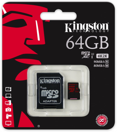 Kingston Micro SDXC 64GB Class 10 UHS-I U3 + SD adaptér