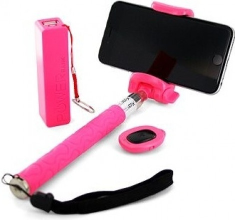 XLAYER Selfie-Stick a Powerbank 2600 mAh růžová