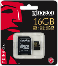 Kingston Micro SDHC 16GB class 10 UHS-I U3 + SD adaptér