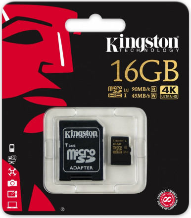 Kingston Micro SDHC 16GB class 10 UHS-I U3 + SD adaptér