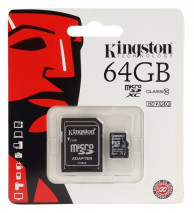 Kingston microSDXC karta 64GB class 10 + adaptér