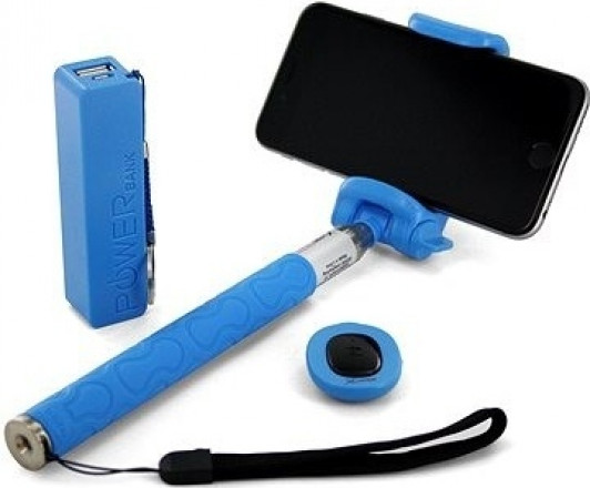 XLAYER Selfie-Stick a Powerbank 2600 mAh modrá